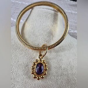 Trifari Gold Bracelet with Purple Pendant